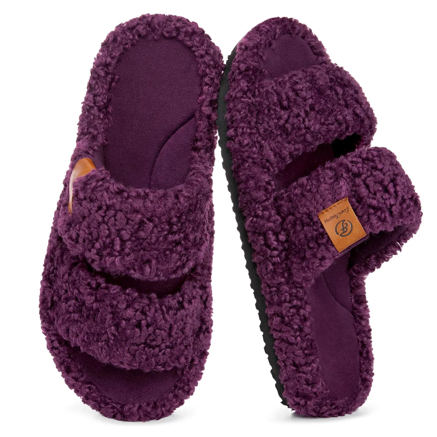 Everfoams Women'S Fuzzy Open-Toe Slippers – Stylish Classic Slides with Soft Memory Foam, Non-Slip Rubber Sole, Perfect Cozy Footwear ,Girl Fur Flipflop Walking Shoes Fluffy Modern Sleeper Slip on Clog, Gifts for Mom, Summervibes, Mother'S Day Gift