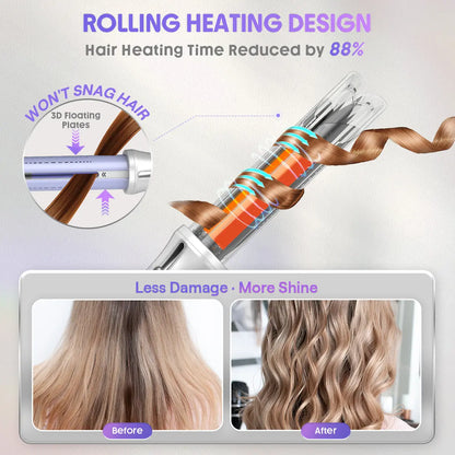 SHEGLAM HAIR One Touch Airflow Styler Pro-Silver Purple, Cool Air Auto Rotating Curling Iron, 5 Min Quick Styling, 360° Cooling Airflow, One Touch, Long Lasting, 5 Temps, anti Scald, Auto Off, All Hair Types, US Plug-Coachella-#Summervibes-Mothersdaygift