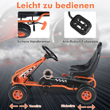 Gokart Mit Verstellbarem Sitz & Handbremse Tretauto Bis 30Kg Belastbar Pedal Go Cart