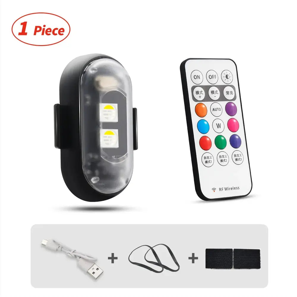 RGB Led Aircraft Strobe Light Remote Wireless Motorcycle Flash Light Warning Lights for Bike Car Multifunctional