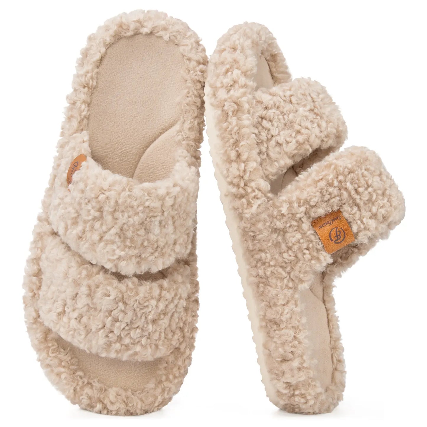 Everfoams Women'S Fuzzy Open-Toe Slippers – Stylish Classic Slides with Soft Memory Foam, Non-Slip Rubber Sole, Perfect Cozy Footwear ,Girl Fur Flipflop Walking Shoes Fluffy Modern Sleeper Slip on Clog, Gifts for Mom, Summervibes, Mother'S Day Gift