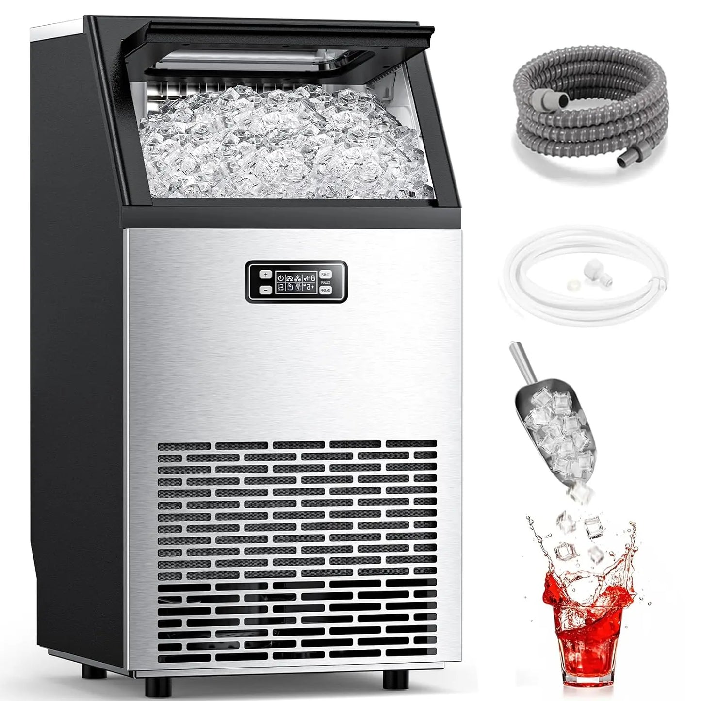 COWSAR Commercial Ice Maker V2.0, 100 Lbs, 2-Way Add Water, Large Ice Maker Self Cleaning, Ice Machine with 24 Hour Timer,33 Lbs Basket, Stainless Steel Ice Makers for School, Home, Bar, RV