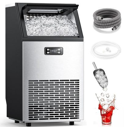 COWSAR Commercial Ice Maker V2.0, 100 Lbs, 2-Way Add Water, Large Ice Maker Self Cleaning, Ice Machine with 24 Hour Timer,33 Lbs Basket, Stainless Steel Ice Makers for School, Home, Bar, RV