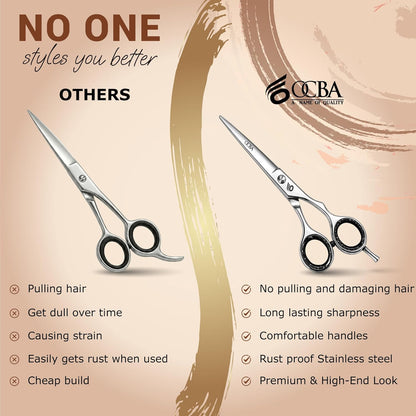 Friseurschere - OCBA Professionelles 6' Haarschneideschere & Haarschere - Haarschere Perfektes Design Für Friseure & Salons - Haarschneideschere Für Männer Und Frauen (6 Zoll Silver)