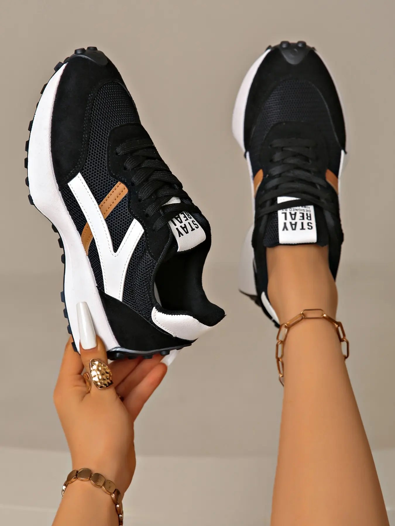 Women'S Sporty Arisan Shoes Spring & Fall Elegant Fashion Casual round Toe Low Top Lace-Up Thick Sole Breathable Outdoor Running Shoes