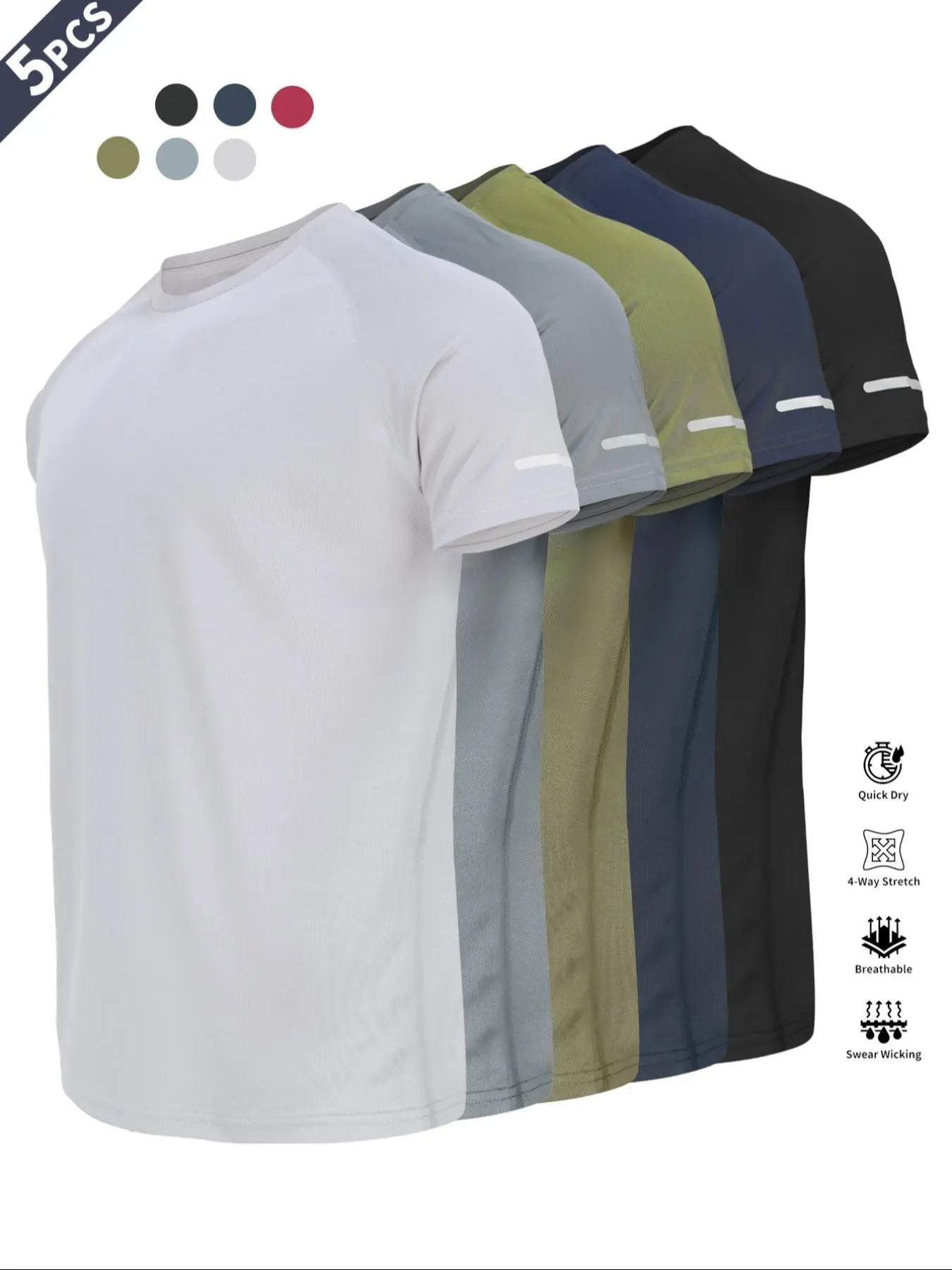 Reflective Sportswear T-Shirt, Breathable Quick-Dry Short Sleeve Crew Neck, Lightweight Men'S Athletic Tee, Ideal for Outdoor Activities