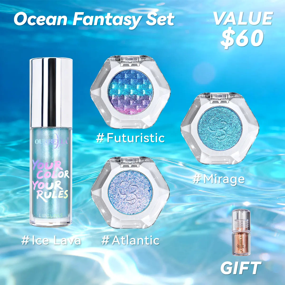 Ourbella Single Multi-Chrome Eyeshadows, Sparkly Shimmer Glitter Eyeshadow, Iridescent Shimmer, Talc Free, Holographic ,Color-Shifting, Metallic Iridescent Shimmer Shadow Duochrome
