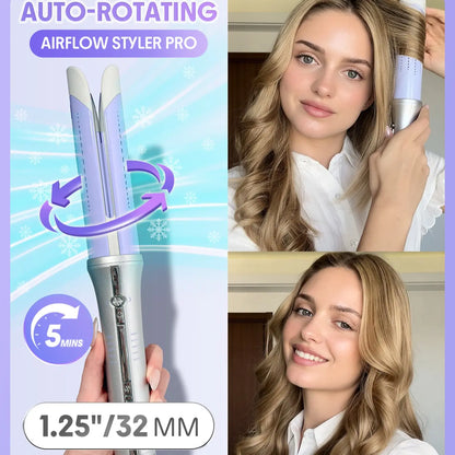 SHEGLAM HAIR One Touch Airflow Styler Pro-Silver Purple, Cool Air Auto Rotating Curling Iron, 5 Min Quick Styling, 360° Cooling Airflow, One Touch, Long Lasting, 5 Temps, anti Scald, Auto Off, All Hair Types, US Plug-Coachella-#Summervibes-Mothersdaygift