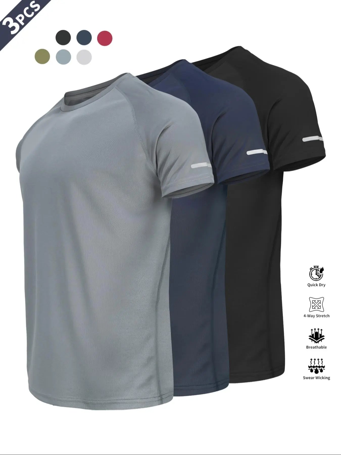 Reflective Sportswear T-Shirt, Breathable Quick-Dry Short Sleeve Crew Neck, Lightweight Men'S Athletic Tee, Ideal for Outdoor Activities
