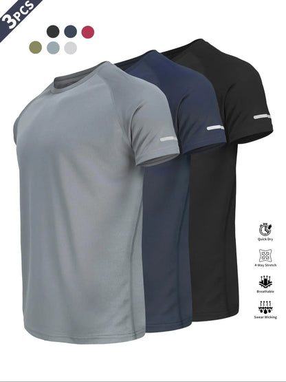 Reflective Sportswear T-Shirt, Breathable Quick-Dry Short Sleeve Crew Neck, Lightweight Men'S Athletic Tee, Ideal for Outdoor Activities