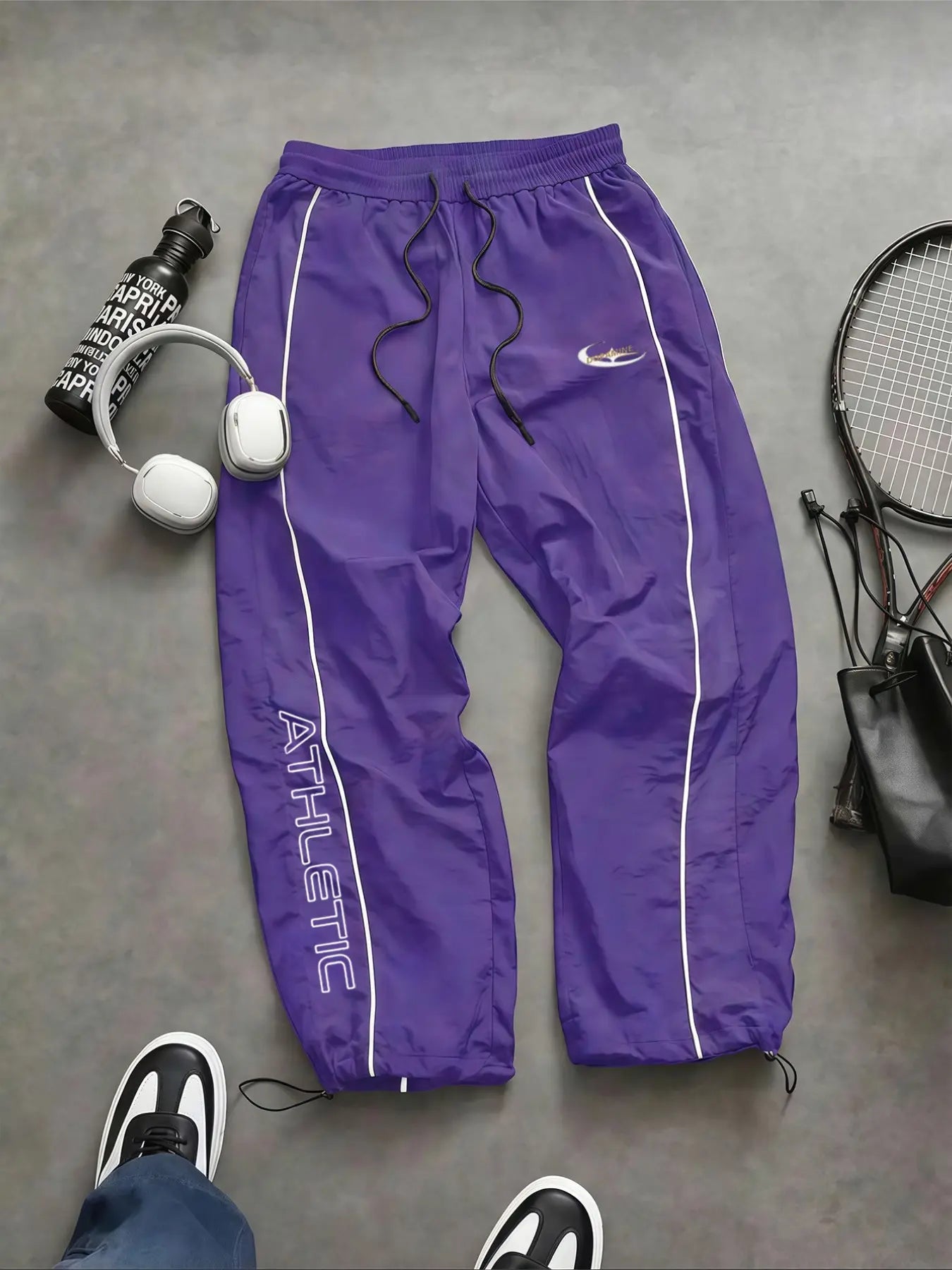 Men'S Casual Sporty Long Pants, Athleisure Pants, Loose Fit Elastic Cuff, Fashionable Print, Lightweight Fabric, Perfect for Daily Wear