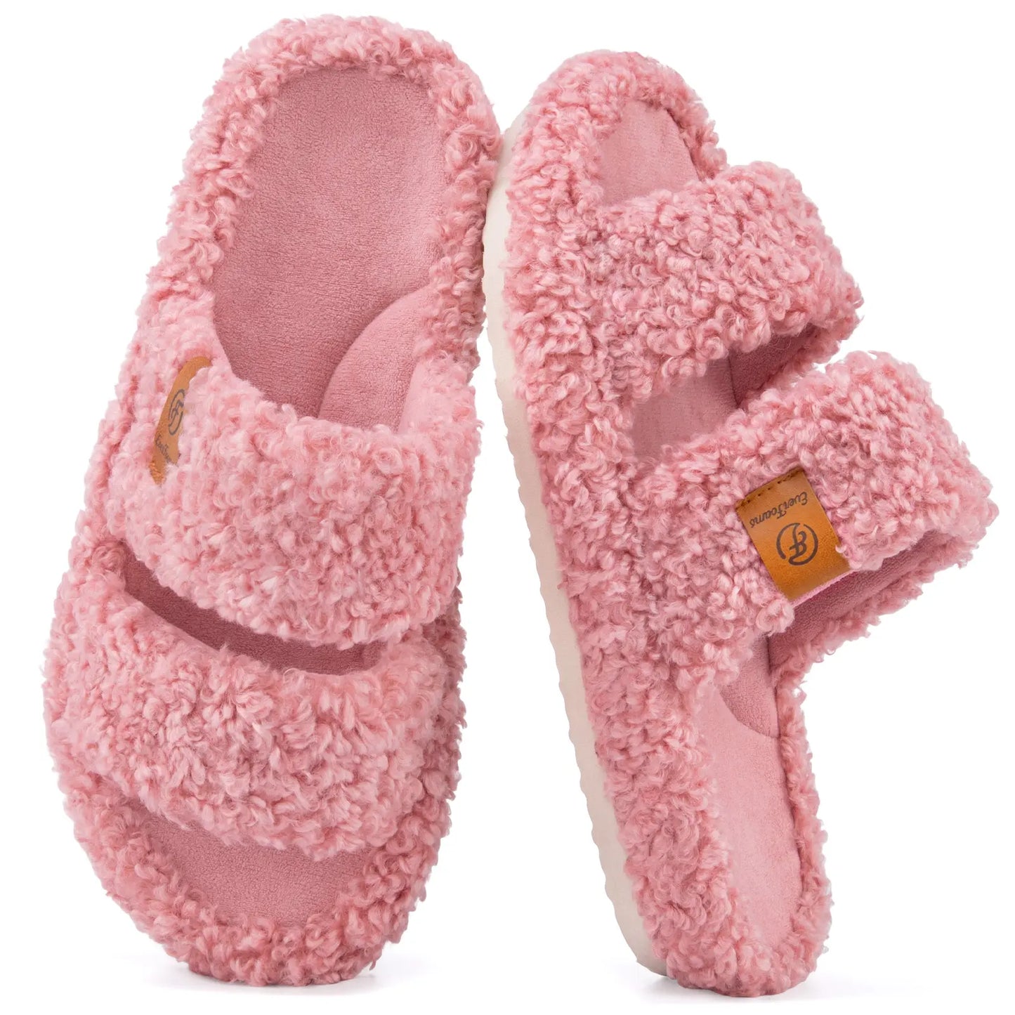 Everfoams Women'S Fuzzy Open-Toe Slippers – Stylish Classic Slides with Soft Memory Foam, Non-Slip Rubber Sole, Perfect Cozy Footwear ,Girl Fur Flipflop Walking Shoes Fluffy Modern Sleeper Slip on Clog, Gifts for Mom, Summervibes, Mother'S Day Gift