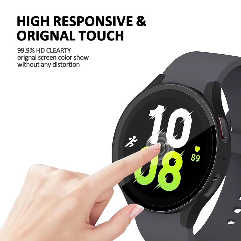 For Samsung Galaxy 4 5 6 7 44Mm 40Mm Tempered Glass+Pc Fully Covered Protective Watch Case, Shock and Scratch Resistant