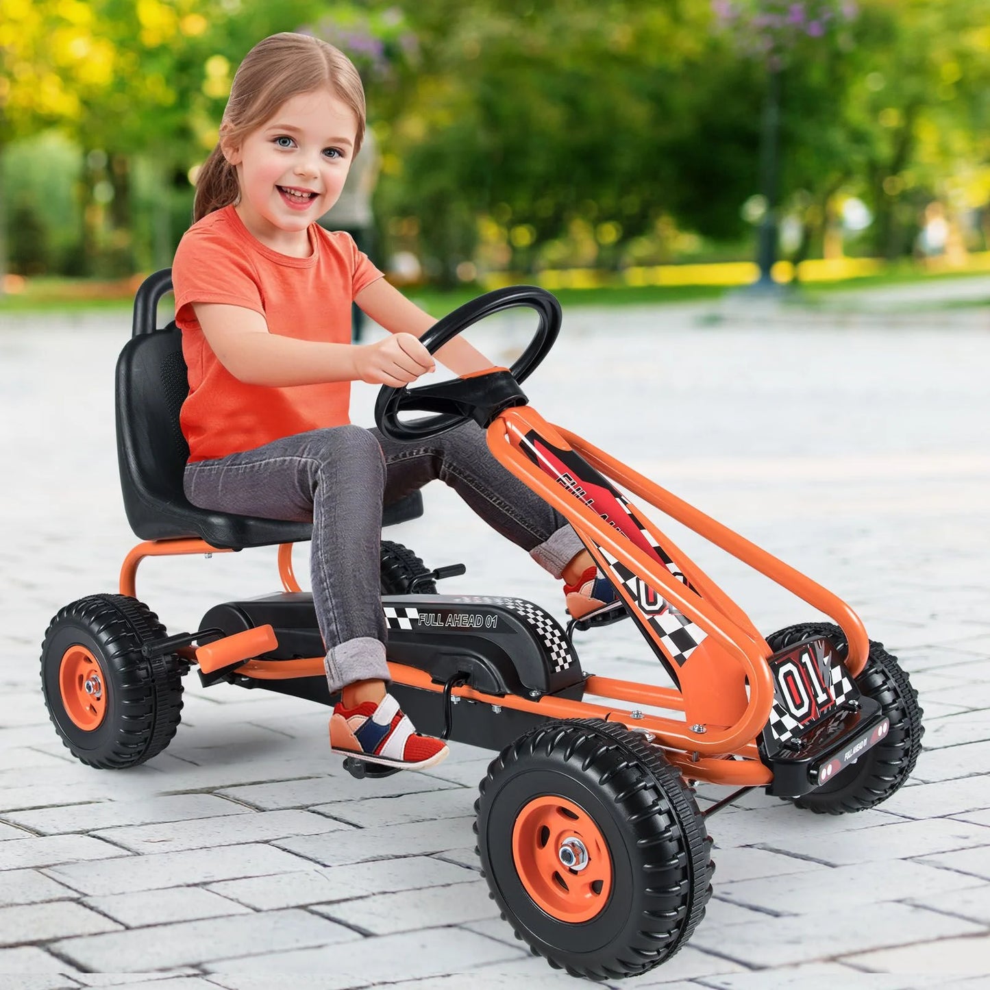 Gokart Mit Verstellbarem Sitz & Handbremse Tretauto Bis 30Kg Belastbar Pedal Go Cart