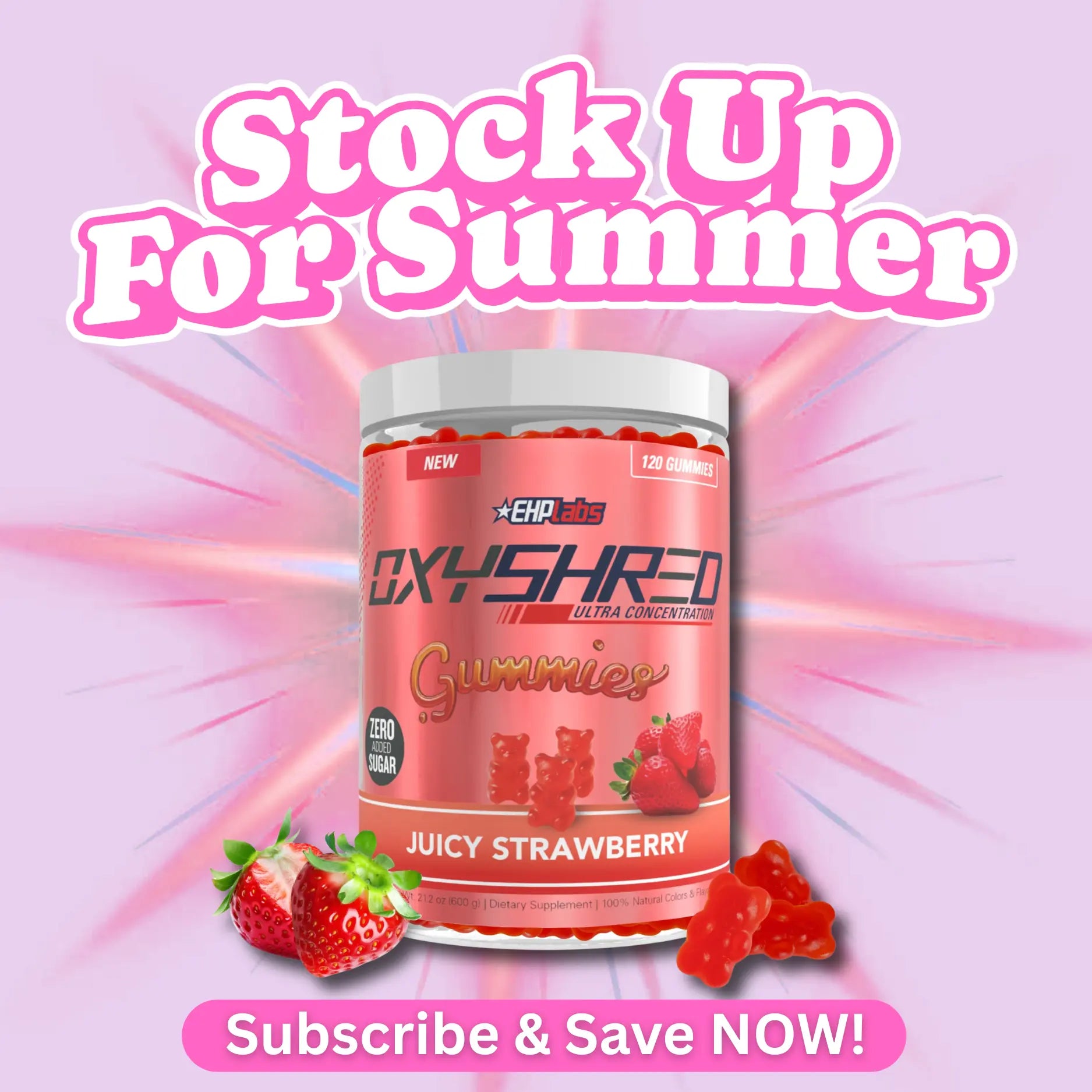 Ehplabs Oxyshred Gummies | 120Ct Juicy Strawberry & Blue Raspberry Pre Workout Gummy Zero Added Sugar L Carnitine & Natural Caffeine on the Go Energy, Edible Preworkout