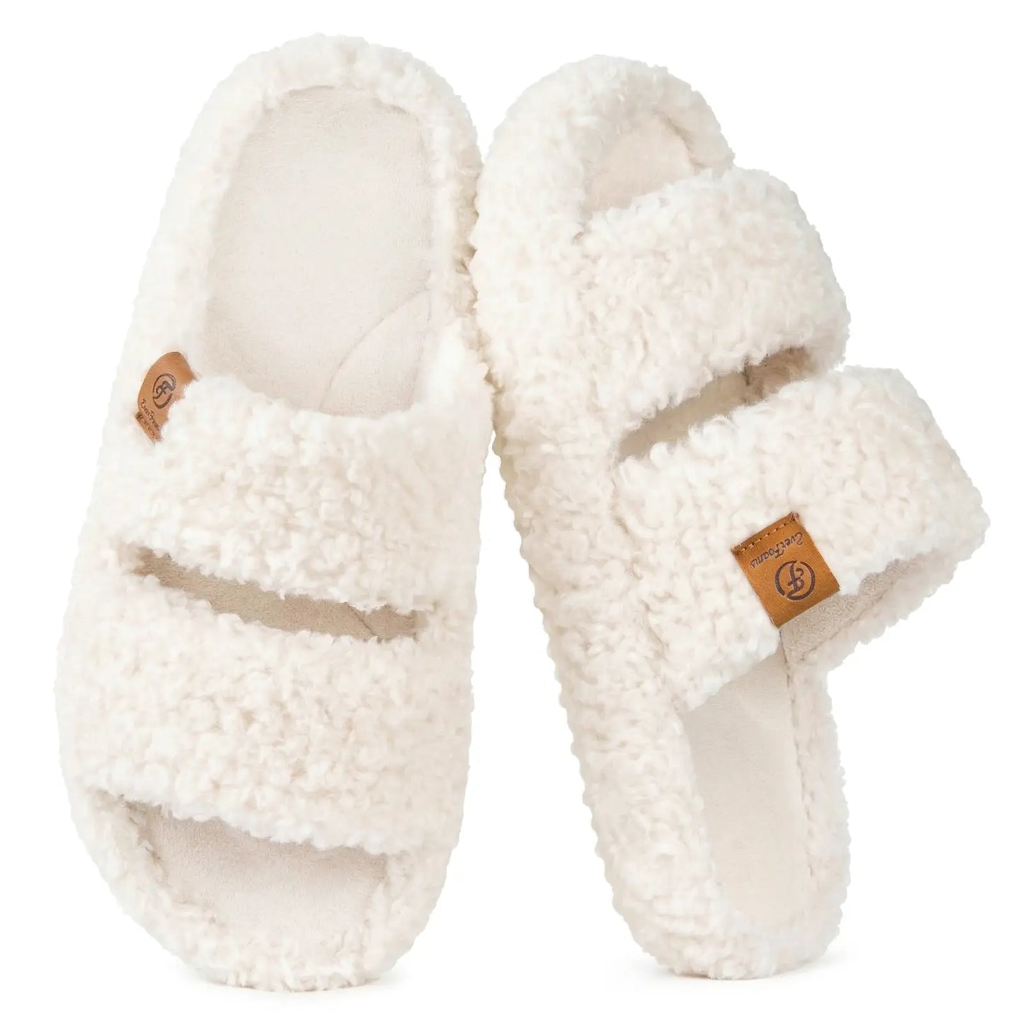 Everfoams Women'S Fuzzy Open-Toe Slippers – Stylish Classic Slides with Soft Memory Foam, Non-Slip Rubber Sole, Perfect Cozy Footwear ,Girl Fur Flipflop Walking Shoes Fluffy Modern Sleeper Slip on Clog, Gifts for Mom, Summervibes, Mother'S Day Gift