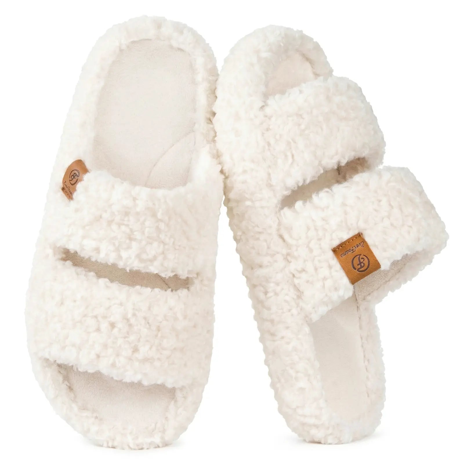 Everfoams Women'S Fuzzy Open-Toe Slippers – Stylish Classic Slides with Soft Memory Foam, Non-Slip Rubber Sole, Perfect Cozy Footwear ,Girl Fur Flipflop Walking Shoes Fluffy Modern Sleeper Slip on Clog, Gifts for Mom, Summervibes, Mother'S Day Gift