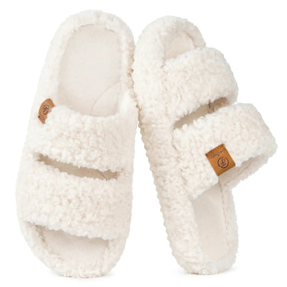 Everfoams Women'S Fuzzy Open-Toe Slippers – Stylish Classic Slides with Soft Memory Foam, Non-Slip Rubber Sole, Perfect Cozy Footwear ,Girl Fur Flipflop Walking Shoes Fluffy Modern Sleeper Slip on Clog, Gifts for Mom, Summervibes, Mother'S Day Gift