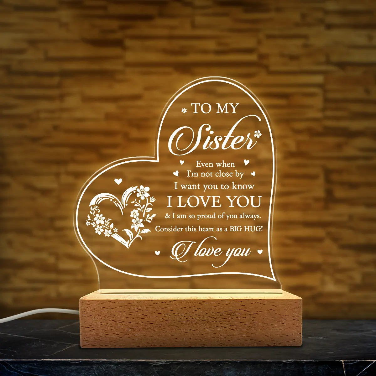 SANDJEST Mother'S Day Acrylic Night Light Table Bedside Bedroom USB Powered Decorative Light, Home Decoration, Gift for Sister Grandma