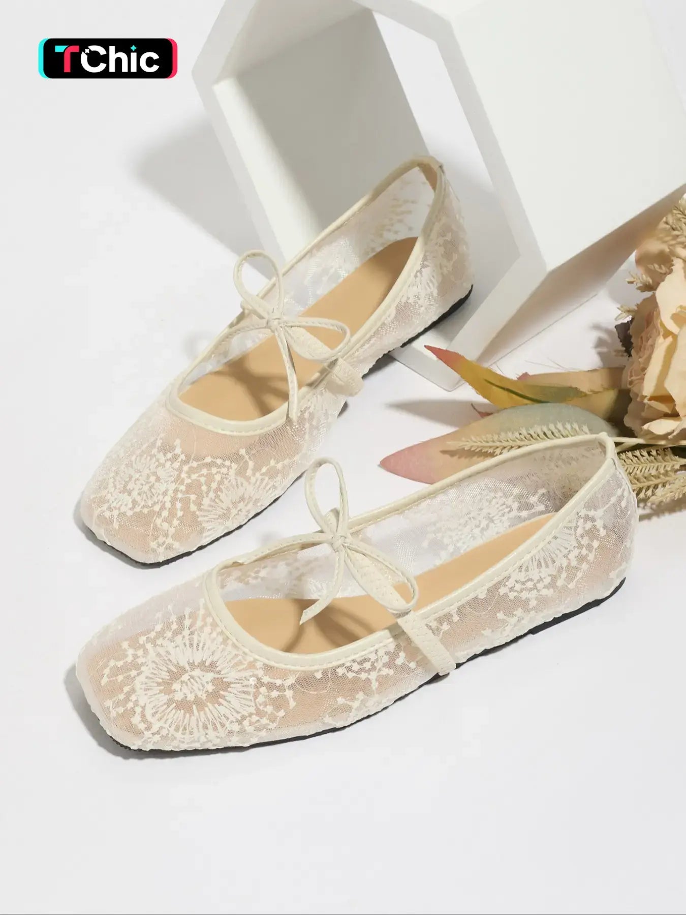 Women'S Embroidered Mesh Netted Ballet Flats, Elegant Square-Toe Flat Shoes for Parties and Daily Wear, Lightweight Breathable Comfortable Footwear for Women & Girls, Ballerina Flats Shoes