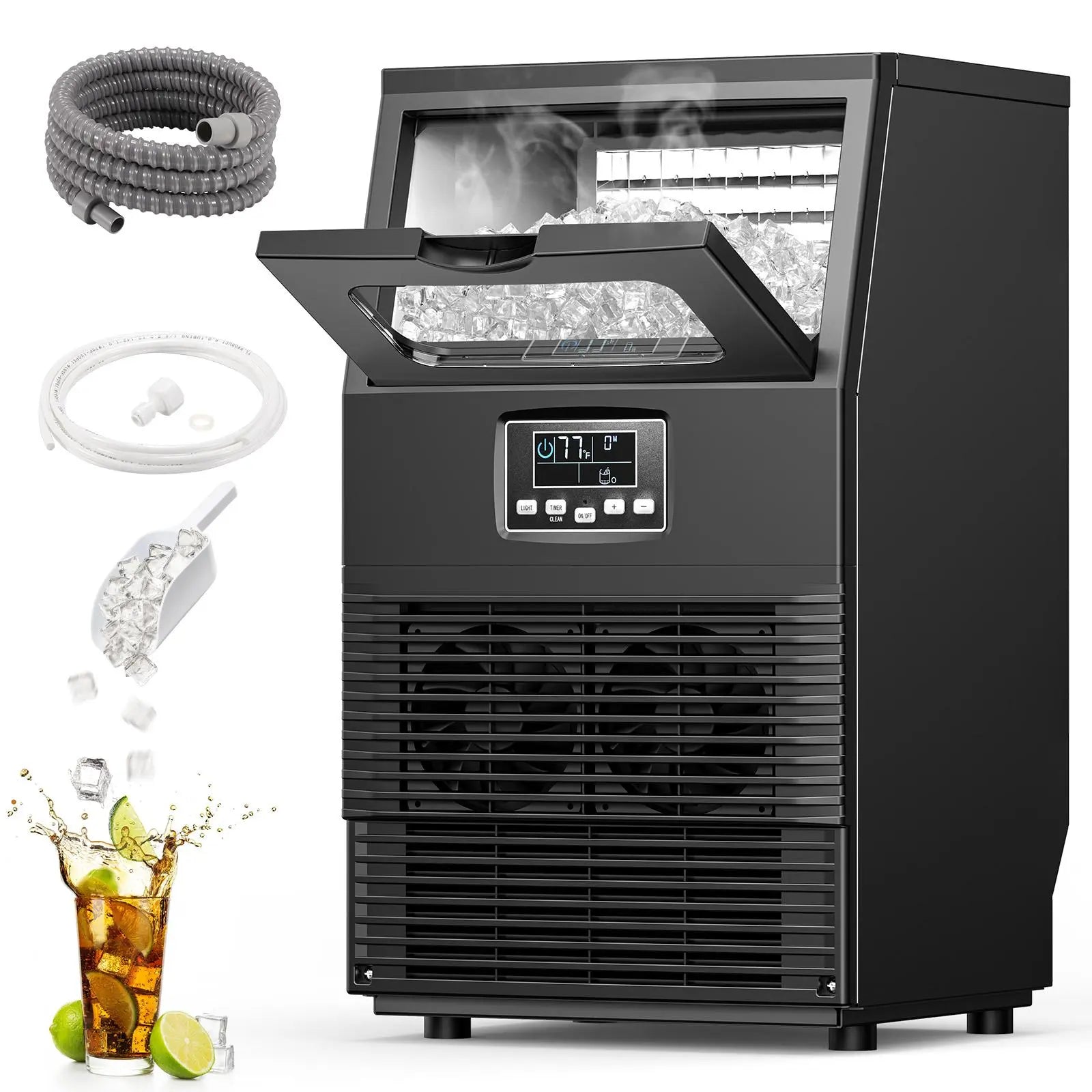 COWSAR Commercial Ice Maker V2.0, 100 Lbs, 2-Way Add Water, Large Ice Maker Self Cleaning, Ice Machine with 24 Hour Timer,33 Lbs Basket, Stainless Steel Ice Makers for School, Home, Bar, RV