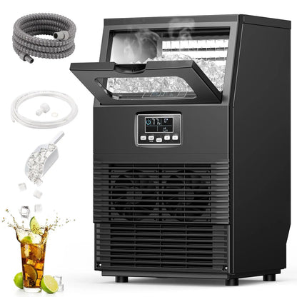 COWSAR Commercial Ice Maker V2.0, 100 Lbs, 2-Way Add Water, Large Ice Maker Self Cleaning, Ice Machine with 24 Hour Timer,33 Lbs Basket, Stainless Steel Ice Makers for School, Home, Bar, RV