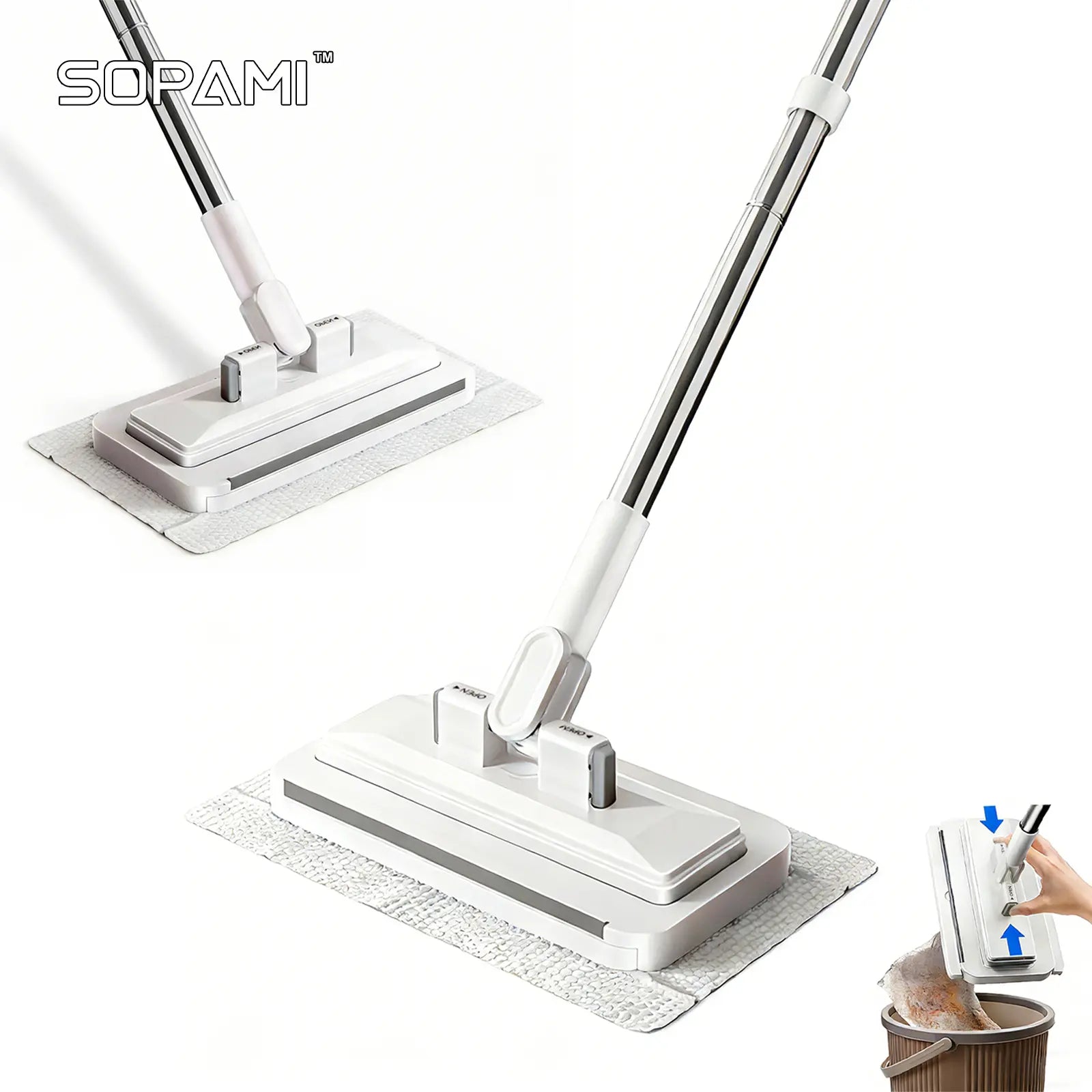 SOPAMI Disposable Dust Mop, Hands-Free Wet Dry Floor Cleaning Mop, Lazy Household Floor Cleaner with Replaceable Non-Woven Cleaning Pads for Home Hardwood Floors, Tile Floors