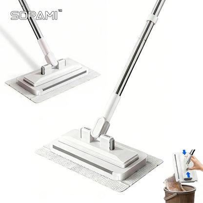 SOPAMI Disposable Dust Mop, Hands-Free Wet Dry Floor Cleaning Mop, Lazy Household Floor Cleaner with Replaceable Non-Woven Cleaning Pads for Home Hardwood Floors, Tile Floors