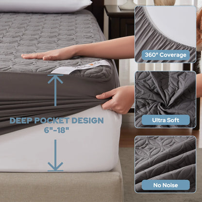 【Bedlore】Big Copper Coin Pattern Waterproof Mattress Protector, Soft & Dirt-Proof Fabric with Deep Pockets (Fits 6–18 Inches), Ideal for Bedroom, College Dorm & Hotel Use