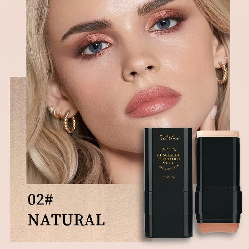 Zaidoc 7-Color Dual -Ended Concealer Foundation Stick, 2-In-1 Long-Lasting Foundation and Concealer with Brush, Creamy Full Coverage for Dark Circles & Blemishes, Hydrating Olive & Camellia, 2.09 Oz