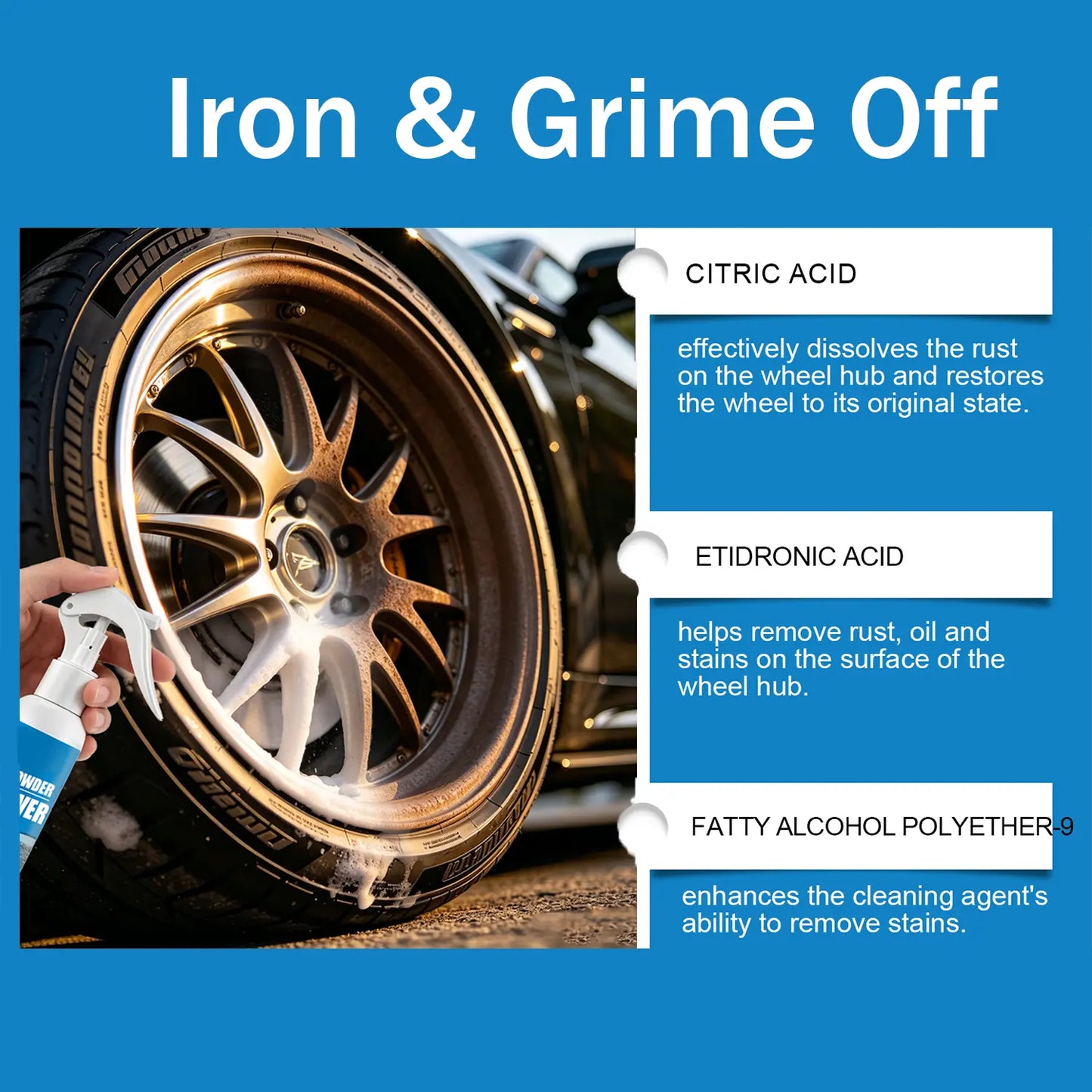Automotive Rust Remover Spray (100ML) - Fast-Acting Iron & Rust Cleaner for Wheels, Rims, Metal Surfaces - Car Detailing Products, Detailing Products Chemicals - Safe on Most Automotive Finishes, Cars, Motorcycles