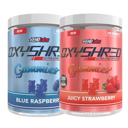 Ehplabs Oxyshred Gummies | 120Ct Juicy Strawberry & Blue Raspberry Pre Workout Gummy Zero Added Sugar L Carnitine & Natural Caffeine on the Go Energy, Edible Preworkout