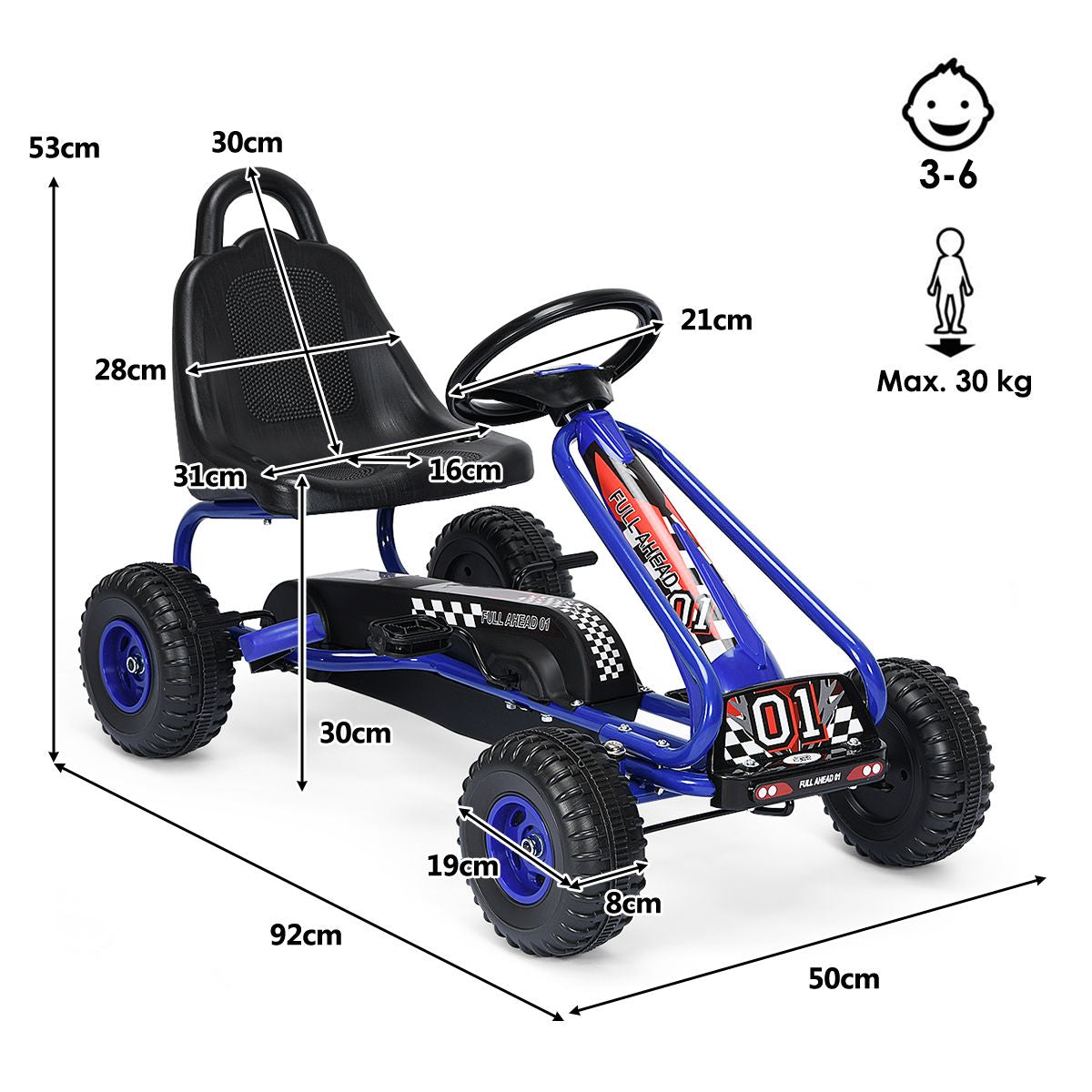 Gokart Mit Verstellbarem Sitz & Handbremse Tretauto Bis 30Kg Belastbar Pedal Go Cart