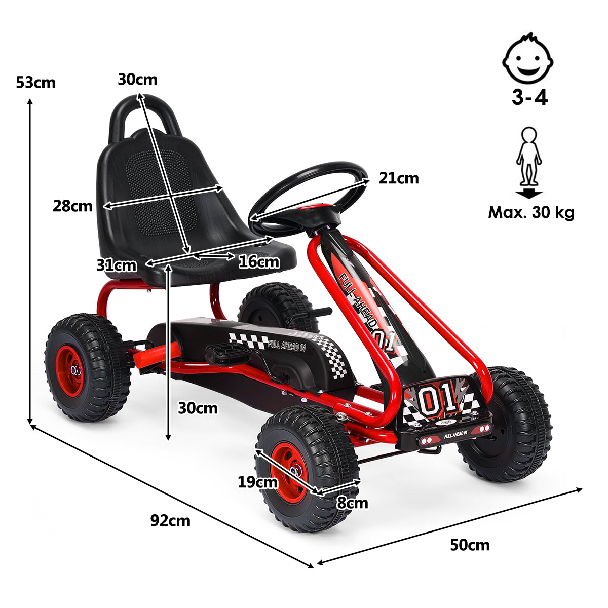 Gokart Mit Verstellbarem Sitz & Handbremse Tretauto Bis 30Kg Belastbar Pedal Go Cart