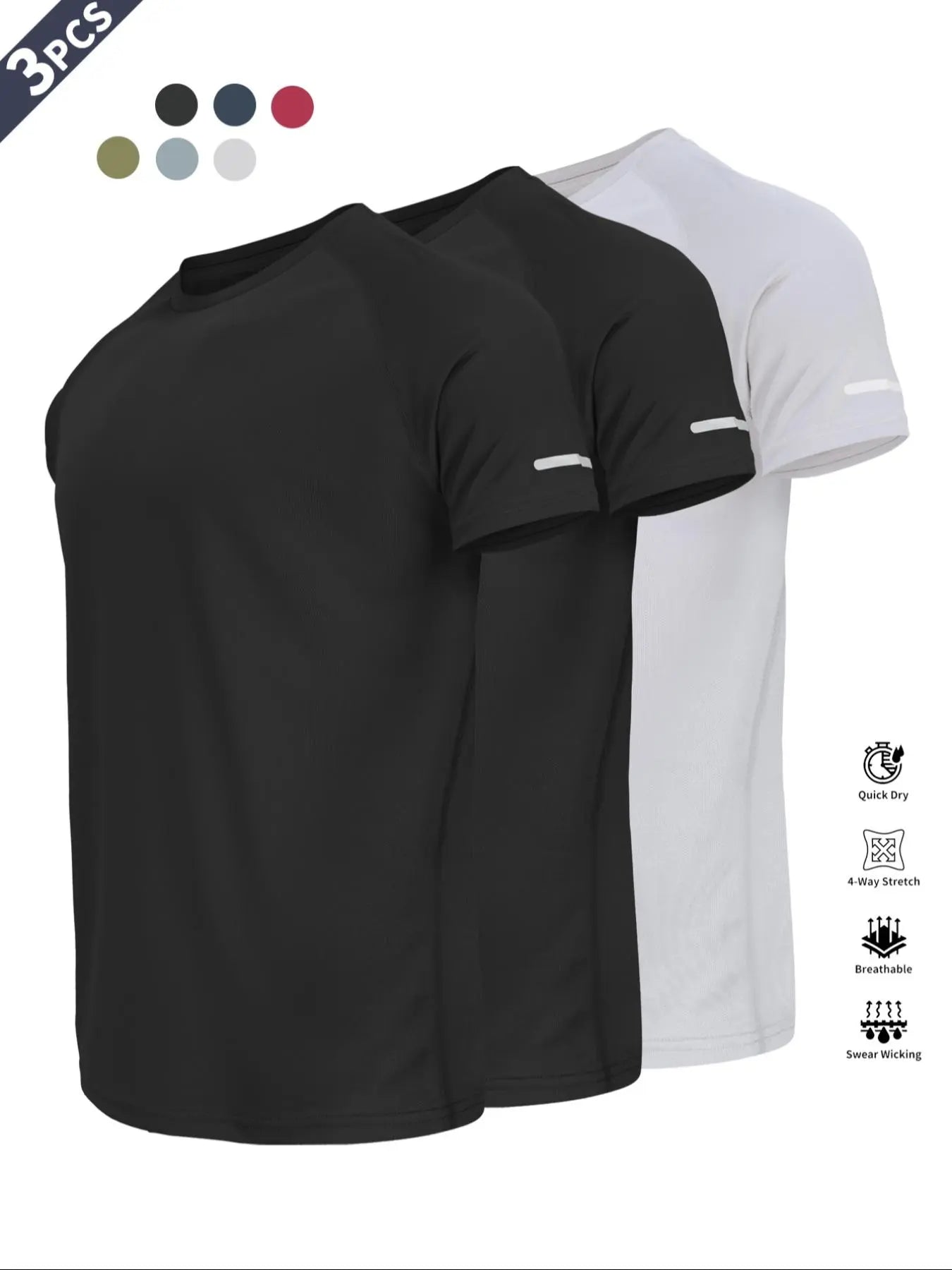 Reflective Sportswear T-Shirt, Breathable Quick-Dry Short Sleeve Crew Neck, Lightweight Men'S Athletic Tee, Ideal for Outdoor Activities