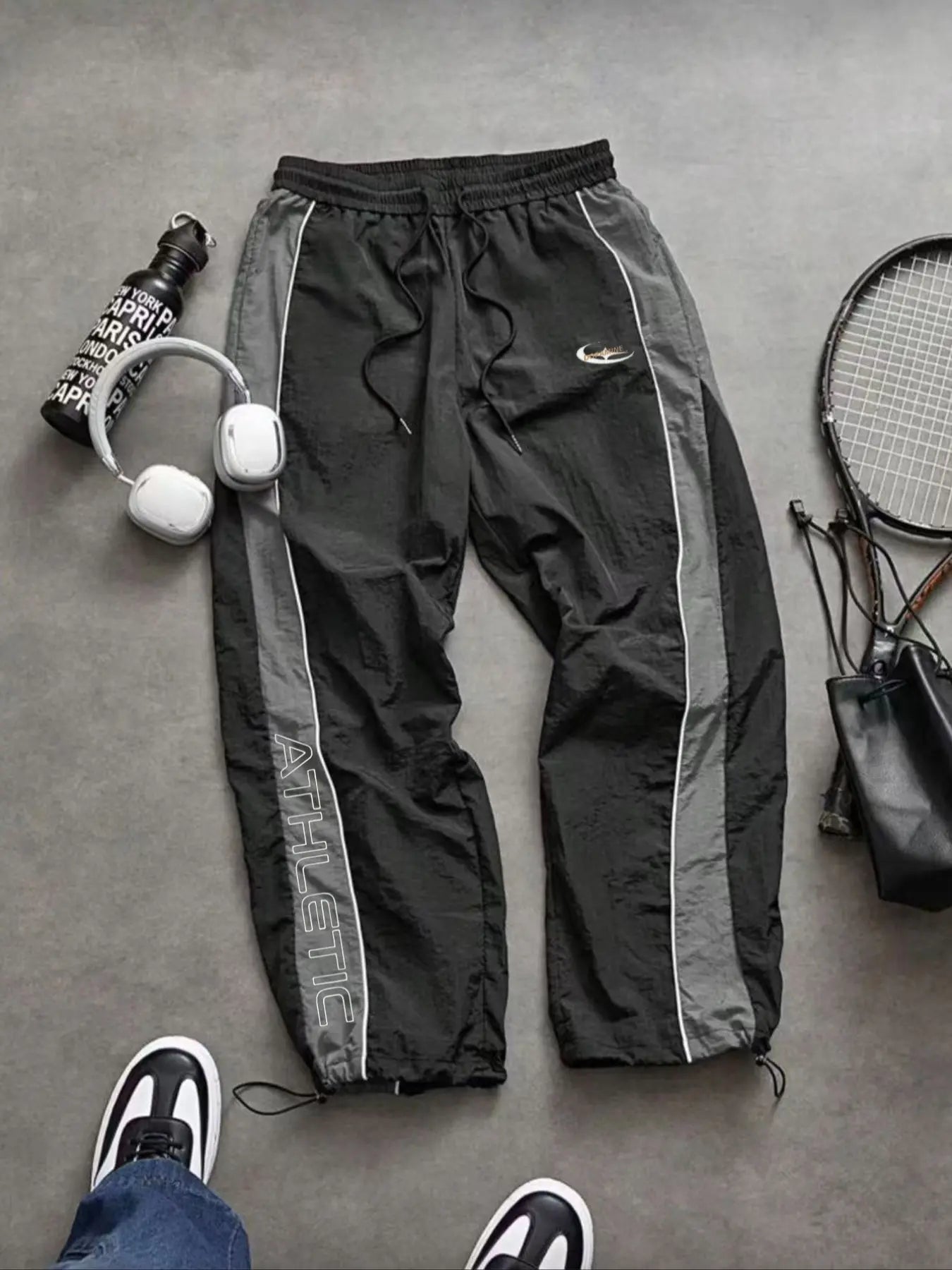 Men'S Casual Sporty Long Pants, Athleisure Pants, Loose Fit Elastic Cuff, Fashionable Print, Lightweight Fabric, Perfect for Daily Wear