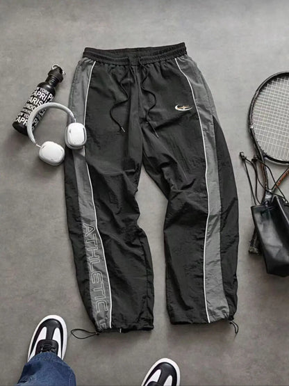 Men'S Casual Sporty Long Pants, Athleisure Pants, Loose Fit Elastic Cuff, Fashionable Print, Lightweight Fabric, Perfect for Daily Wear
