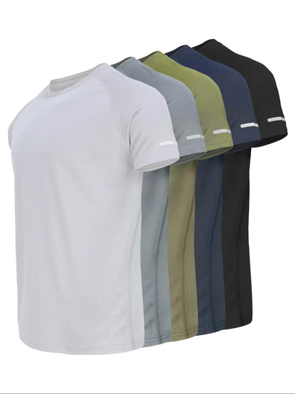 Reflective Sportswear T-Shirt, Breathable Quick-Dry Short Sleeve Crew Neck, Lightweight Men'S Athletic Tee, Ideal for Outdoor Activities