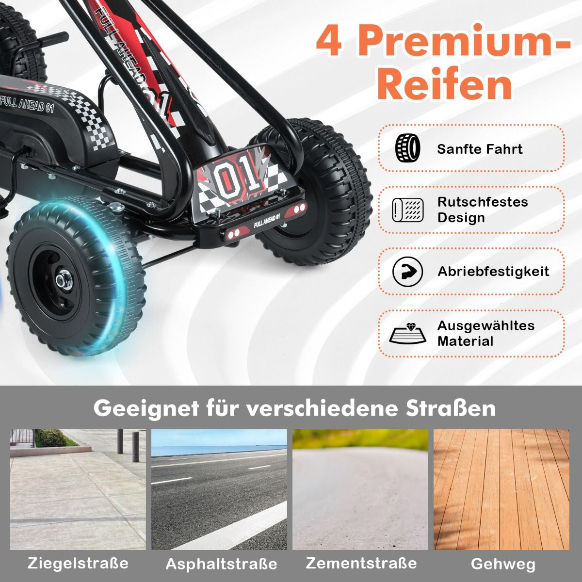 Gokart Mit Verstellbarem Sitz & Handbremse Tretauto Bis 30Kg Belastbar Pedal Go Cart
