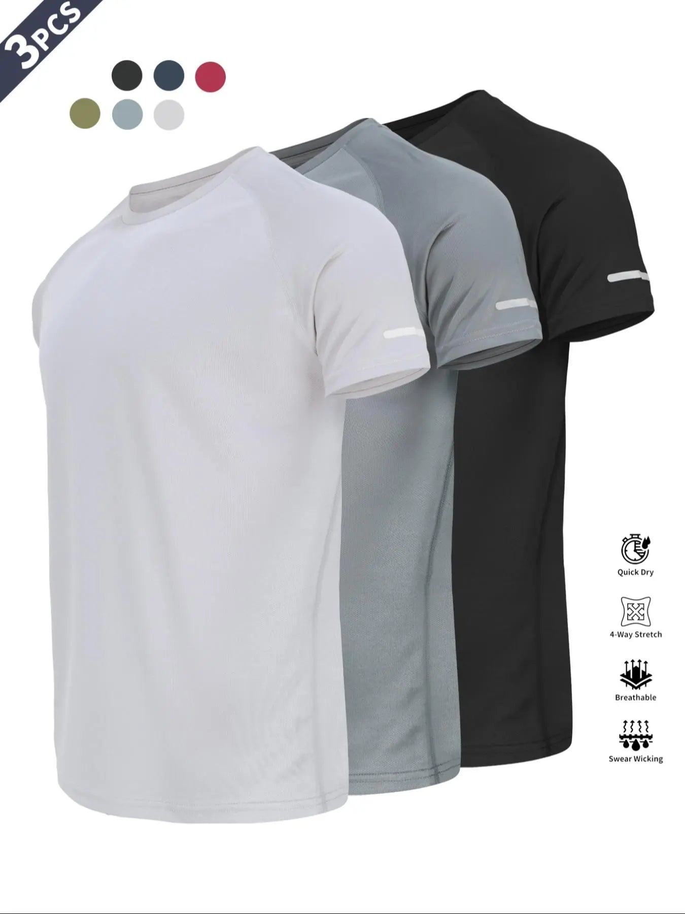 Reflective Sportswear T-Shirt, Breathable Quick-Dry Short Sleeve Crew Neck, Lightweight Men'S Athletic Tee, Ideal for Outdoor Activities