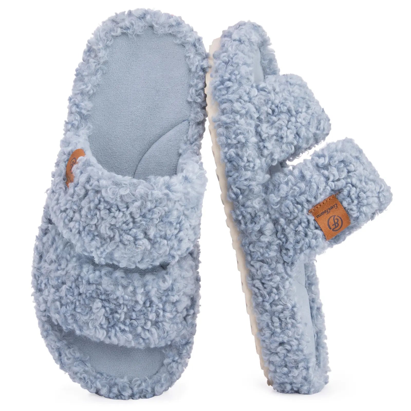 Everfoams Women'S Fuzzy Open-Toe Slippers – Stylish Classic Slides with Soft Memory Foam, Non-Slip Rubber Sole, Perfect Cozy Footwear ,Girl Fur Flipflop Walking Shoes Fluffy Modern Sleeper Slip on Clog, Gifts for Mom, Summervibes, Mother'S Day Gift