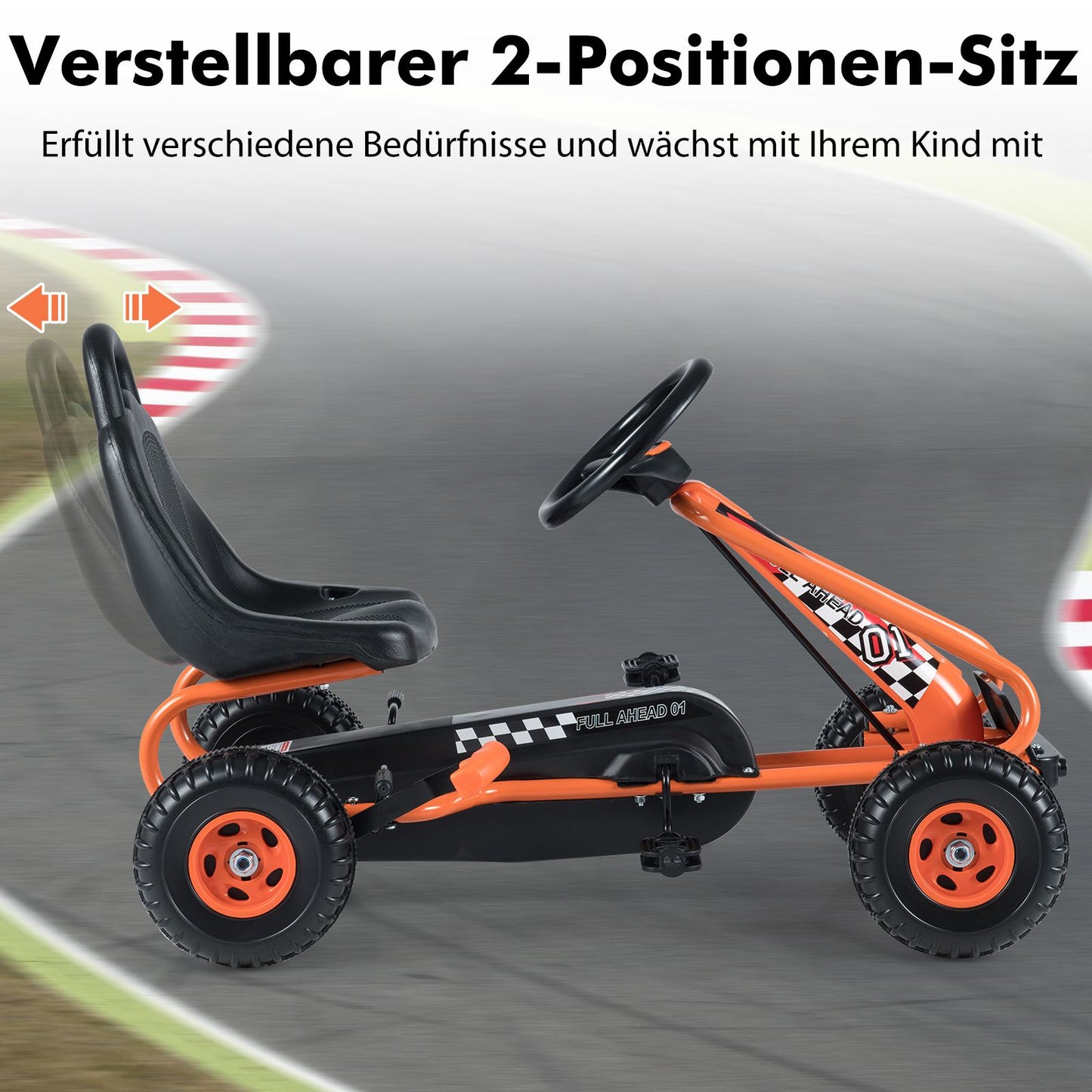 Gokart Mit Verstellbarem Sitz & Handbremse Tretauto Bis 30Kg Belastbar Pedal Go Cart