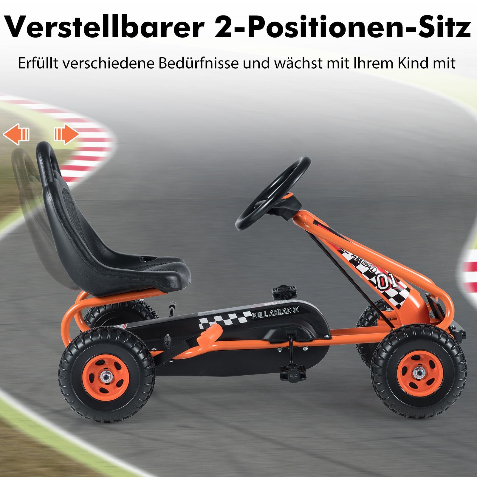 Gokart Mit Verstellbarem Sitz & Handbremse Tretauto Bis 30Kg Belastbar Pedal Go Cart