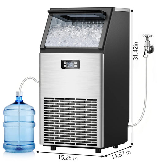 COWSAR Commercial Ice Maker V2.0, 100 Lbs, 2-Way Add Water, Large Ice Maker Self Cleaning, Ice Machine with 24 Hour Timer,33 Lbs Basket, Stainless Steel Ice Makers for School, Home, Bar, RV