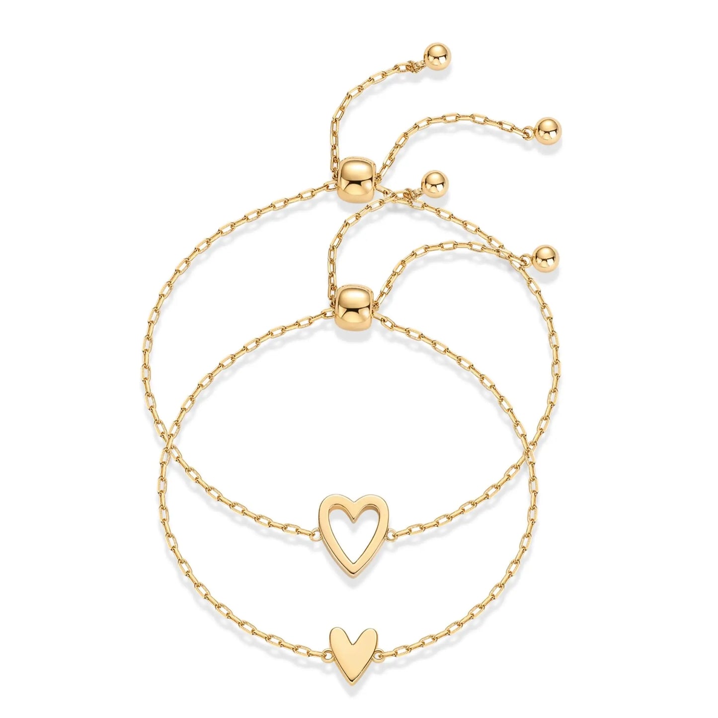 PAVOI 14K Gold Plated Adjustable Matching Bracelets for Women – Heart Charm and BFF Friendship Styles