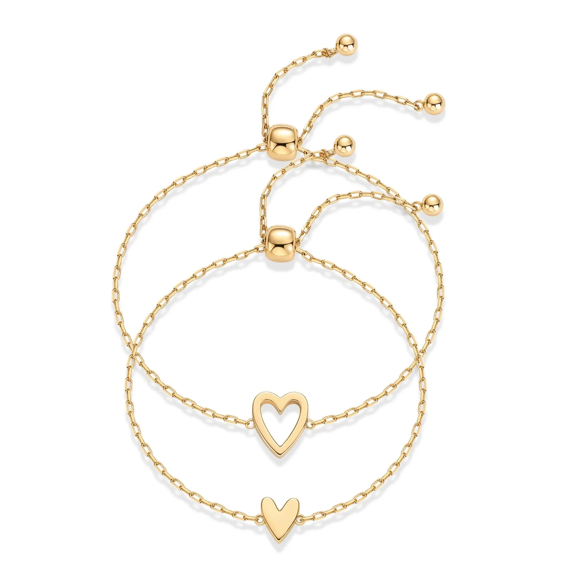 PAVOI 14K Gold Plated Adjustable Matching Bracelets for Women – Heart Charm and BFF Friendship Styles