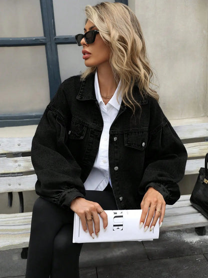 Women'S Distressed Denim Jacket, Fashion Casual Long Sleeve Button up Outerwear for Daily Wear, Ladies Clothes for All Seasons