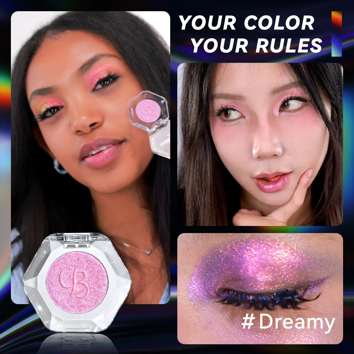 Ourbella Single Multi-Chrome Eyeshadows, Sparkly Shimmer Glitter Eyeshadow, Iridescent Shimmer, Talc Free, Holographic ,Color-Shifting, Metallic Iridescent Shimmer Shadow Duochrome