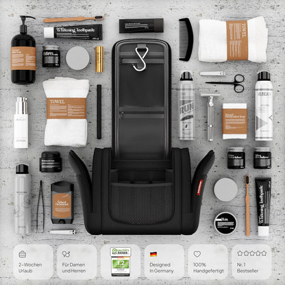 ® Kulturbeutel Design 2026, 3-In-1 Kulturtasche Zum Aufhängen Mit 7 Liter Stauraum Für Damen Und Herren, Kosmetiktasche Für Reise, Große Waschtasche, Waschbeutel, Schwarz Matt