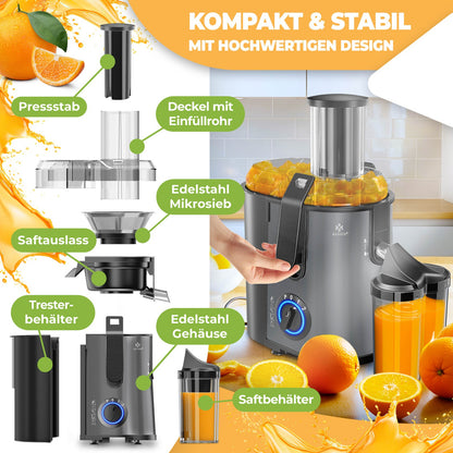 KESSER® Entsafter Saftpresse Edelstahl 1100W 85Mm Presse Obstpresse Saft Juicer